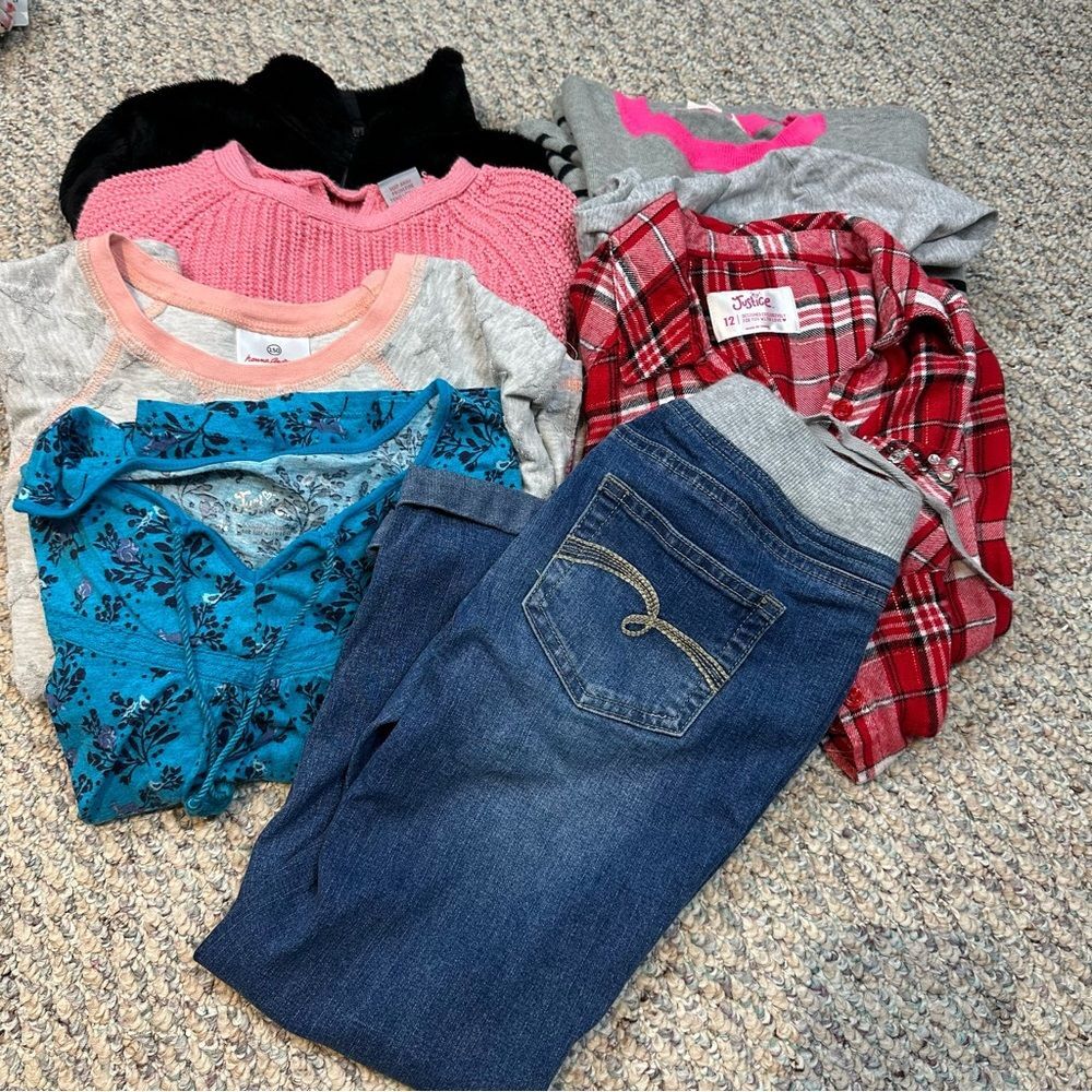 Bundle of 8 items (7 tops, 1 jeans) girl’s size 10-12